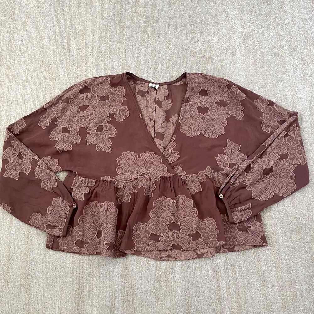 Aritzia Wilfred Augustine Peplum Long Sleeve Blouse Top M Sheer